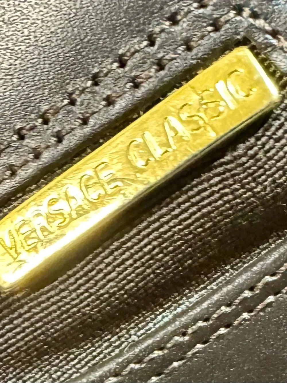 Versace Classic Men's Dark Brown Leather Slip-Ons with Gold Plaque